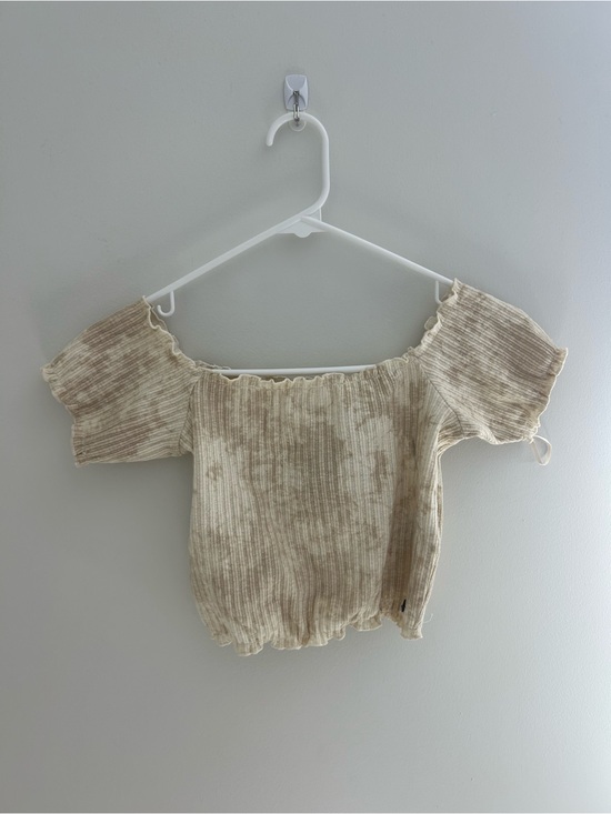 Roxy Tops - Roxy Beige Tie-Dye Smocked Off-Shoulder Crop Top